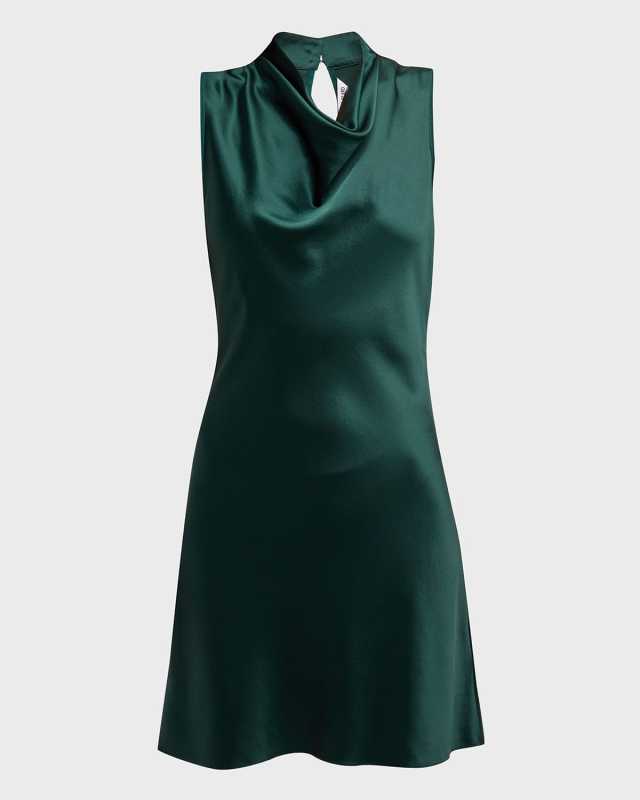 Maelle Silk Cowl-Neck Sleeveless Mini Dress